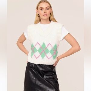 KITRI Winona Argyle Knit Sweater Vest - Size Medium - EUC Alpaca Wool Blend